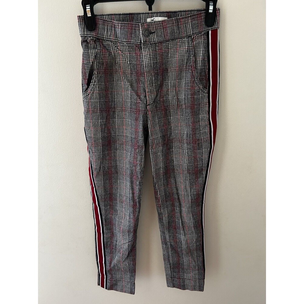 Hollister Women's High Rise Ankle Red Black Plaid Pants Size XS Twee Office